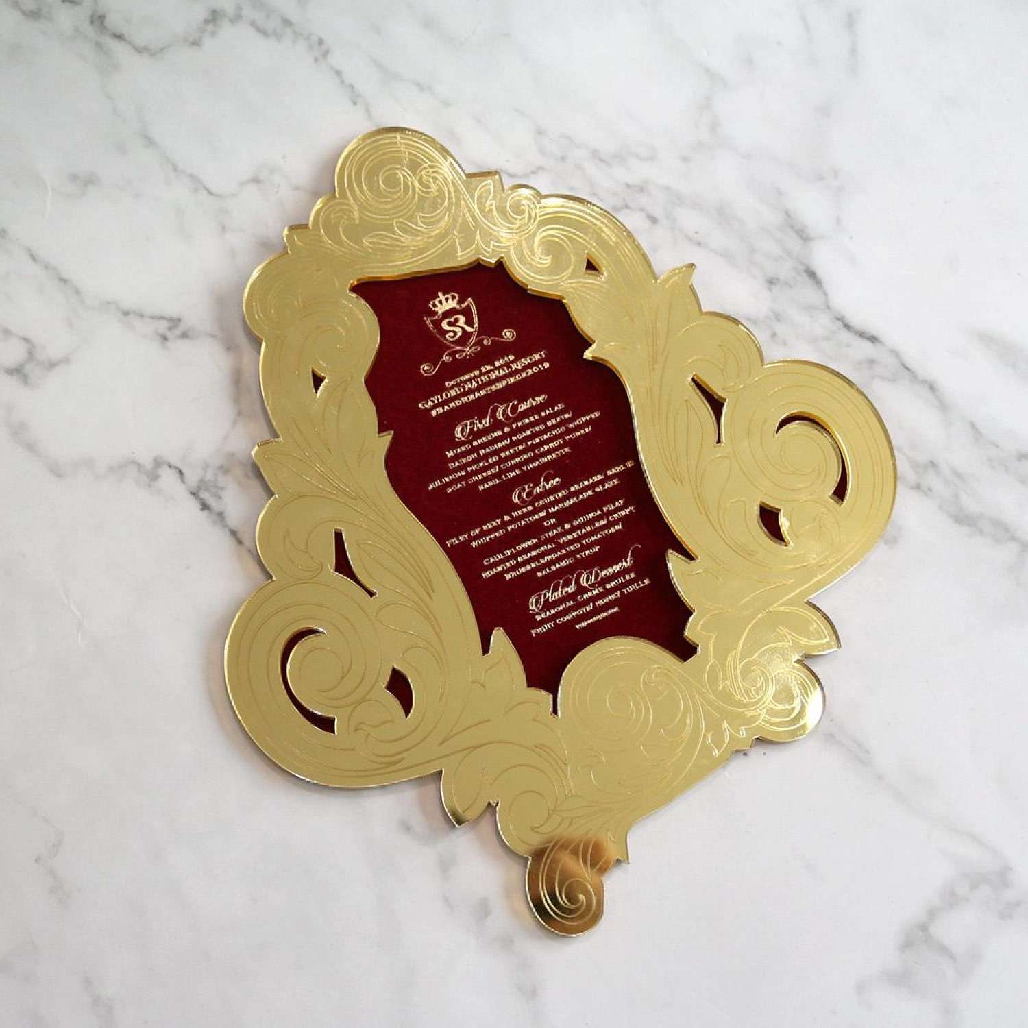 Gold Mirror Acrylic Invitation Card With Velvet Wedding Invitation Card Personalized Custom